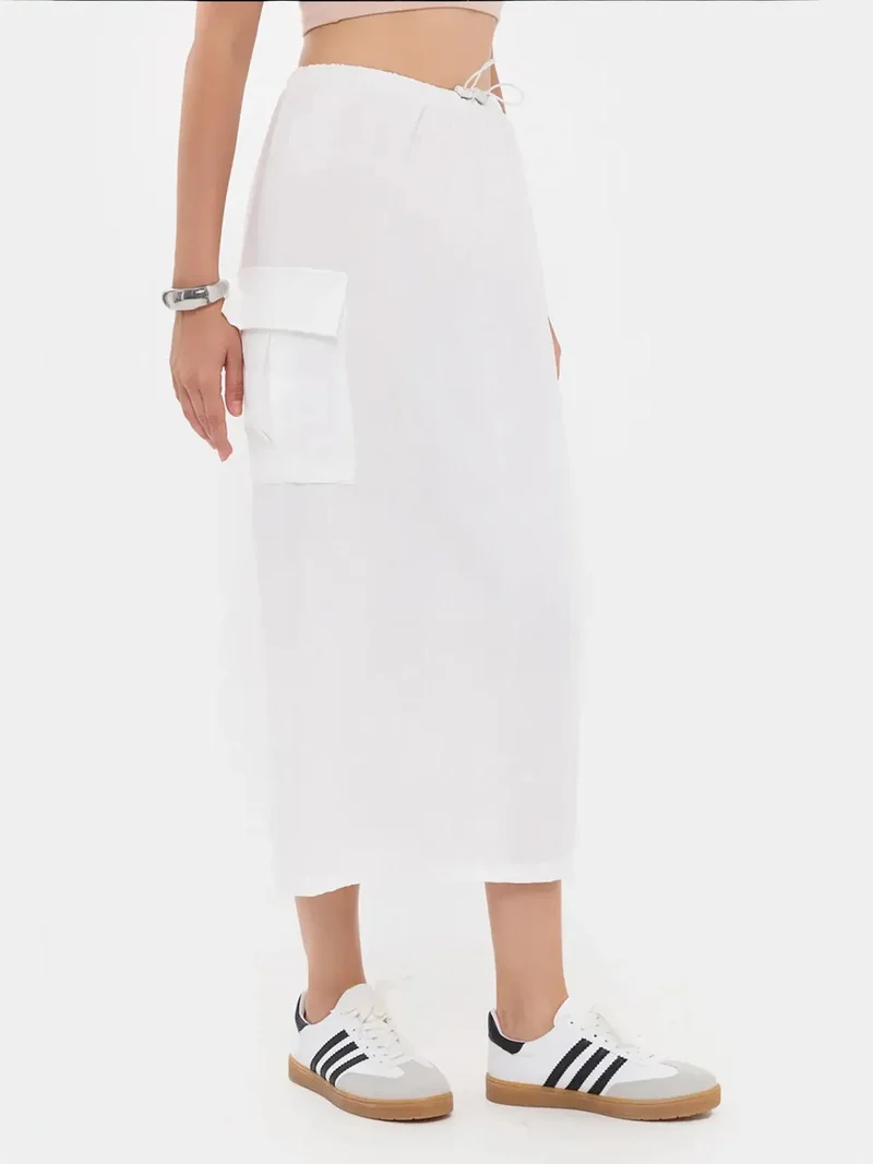 Hiccup Drawstring Midi Skirt with Pocket Detail
