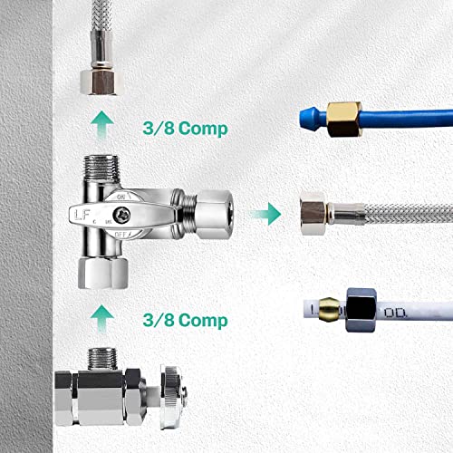 Pronese Lead-Free Brass 1Pcs Chrome-Plated Add-A-Tee 3-Way,3/8 Inch x 3/8 Inch x 1/4 Inch Angle Stop Valve For Reverse Osmosis Water Filters,Ice Maker,Refrigerator - Image 2