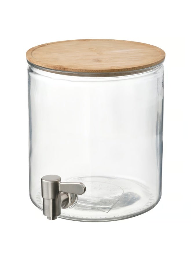 Baitique Beverage Dispenser Jar with Tap, Glass/Bamboo Lid, 4 L - Image 1