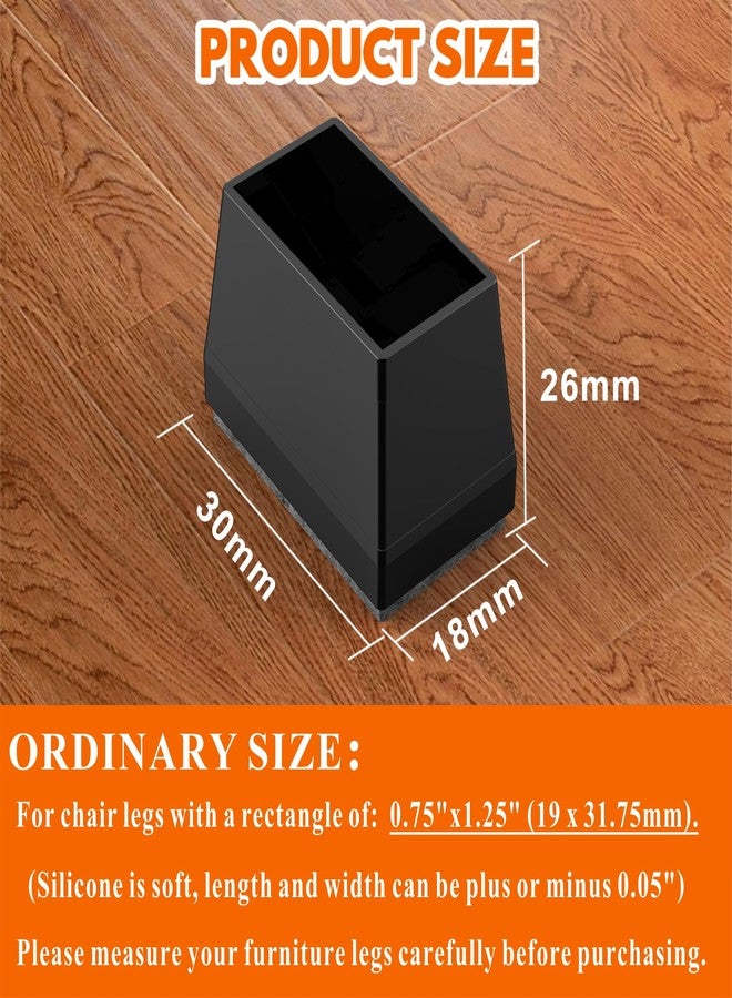 CHWM Rectangle Chair Leg Protectors for Hardwood Floors,16 PCS Silicone Covers to Protect Wood Tile Floors Felt Pads Furniture Leg Caps Reduce Noise. Easy to Move. (Black, 0.75 x 1.25,Rectangular) - Image 2