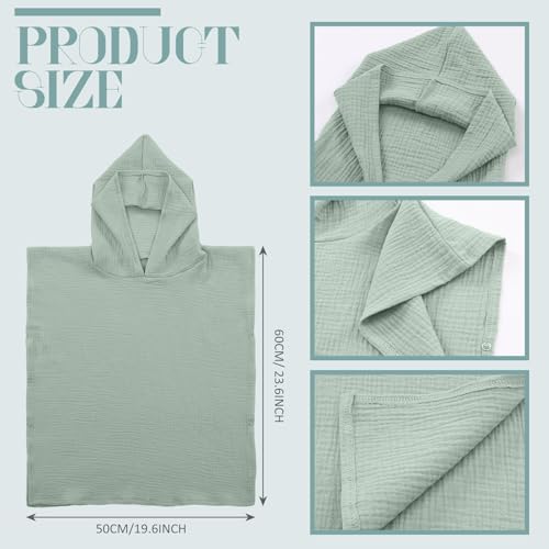 Frienda Muslin Hooded Beach Towel for 03 Years Kids Soft Muslin Bath Poncho for Baby Absorbent Fast Drying Blankets for Boys Girls Newborns Toddler Beach Pool Bath EssentialsGreen - Image 3