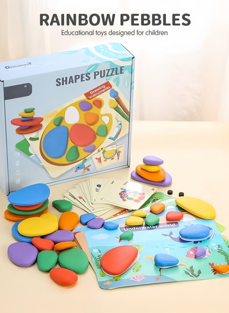 ميكسد 78 حزمة فرز منصات نقالة الحجر لعبة توازن اللون حجر مونتيسوري اللغز مع 40 بطاقة حصاة بناء كتل للأطفال في مرحلة ما قبل المدرسة مجموعة التعلم - Image 2