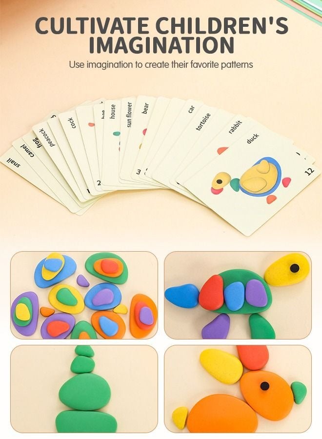 ميكسد 78 حزمة فرز منصات نقالة الحجر لعبة توازن اللون حجر مونتيسوري اللغز مع 40 بطاقة حصاة بناء كتل للأطفال في مرحلة ما قبل المدرسة مجموعة التعلم - Image 4