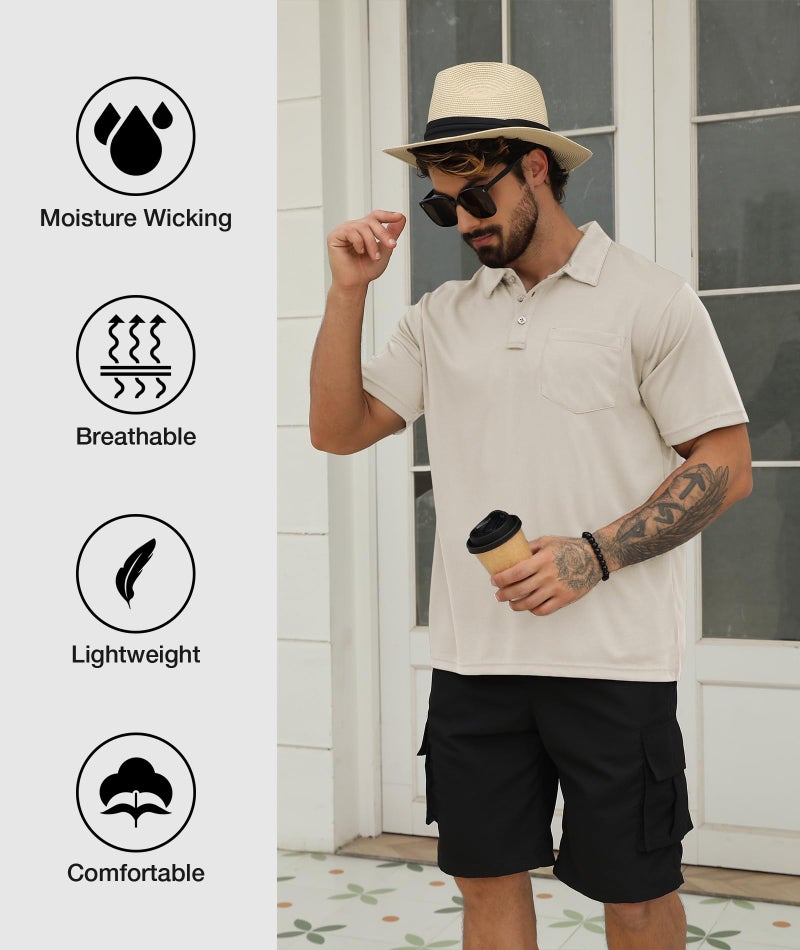 SCODI 5 Pack Mens Polo Shirts Short Sleeve Multipack Tactical Shirt for Men Moisture Wicking Athletic Work Tshirt with Pocket Black Grey lightkhaki Khaki WineRed XL - Image 5