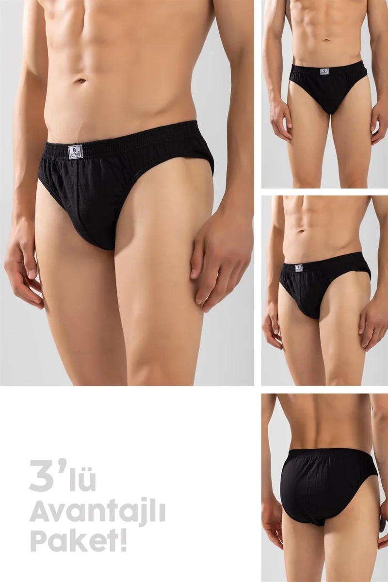 Baykar Men's Cotton Elastic Waist Plain Briefs 3-Pack Black