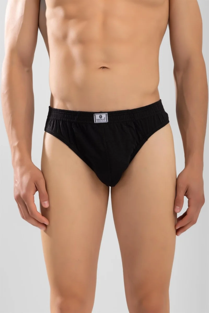 Baykar Men's Cotton Elastic Waist Plain Briefs 3-Pack Black