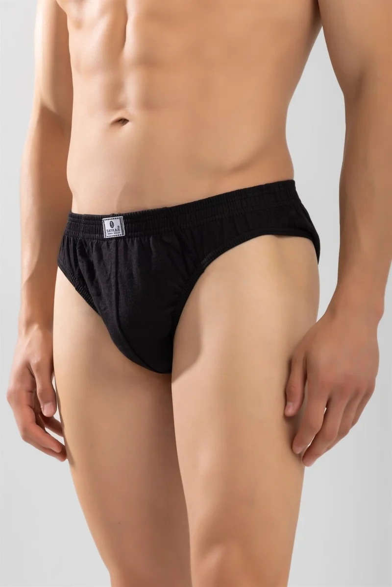 Baykar Men's Cotton Elastic Waist Plain Briefs 3-Pack Black