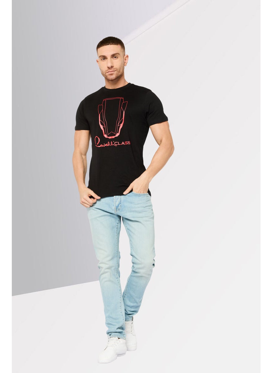 Cavalli Class Men Round Neck Short Sleeve Graphic Print T-Shirt, Black  - Image 2