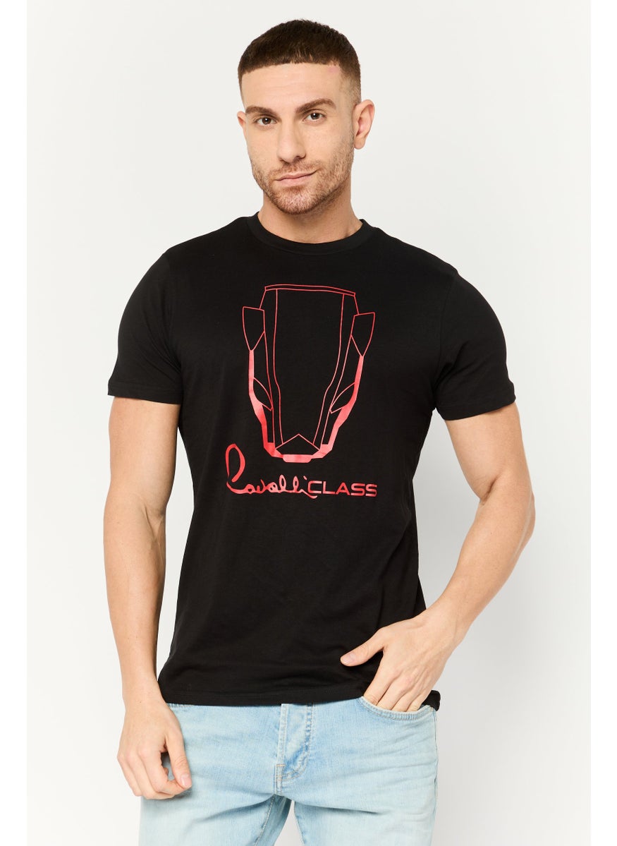 Cavalli Class Men Round Neck Short Sleeve Graphic Print T-Shirt, Black  - Image 1