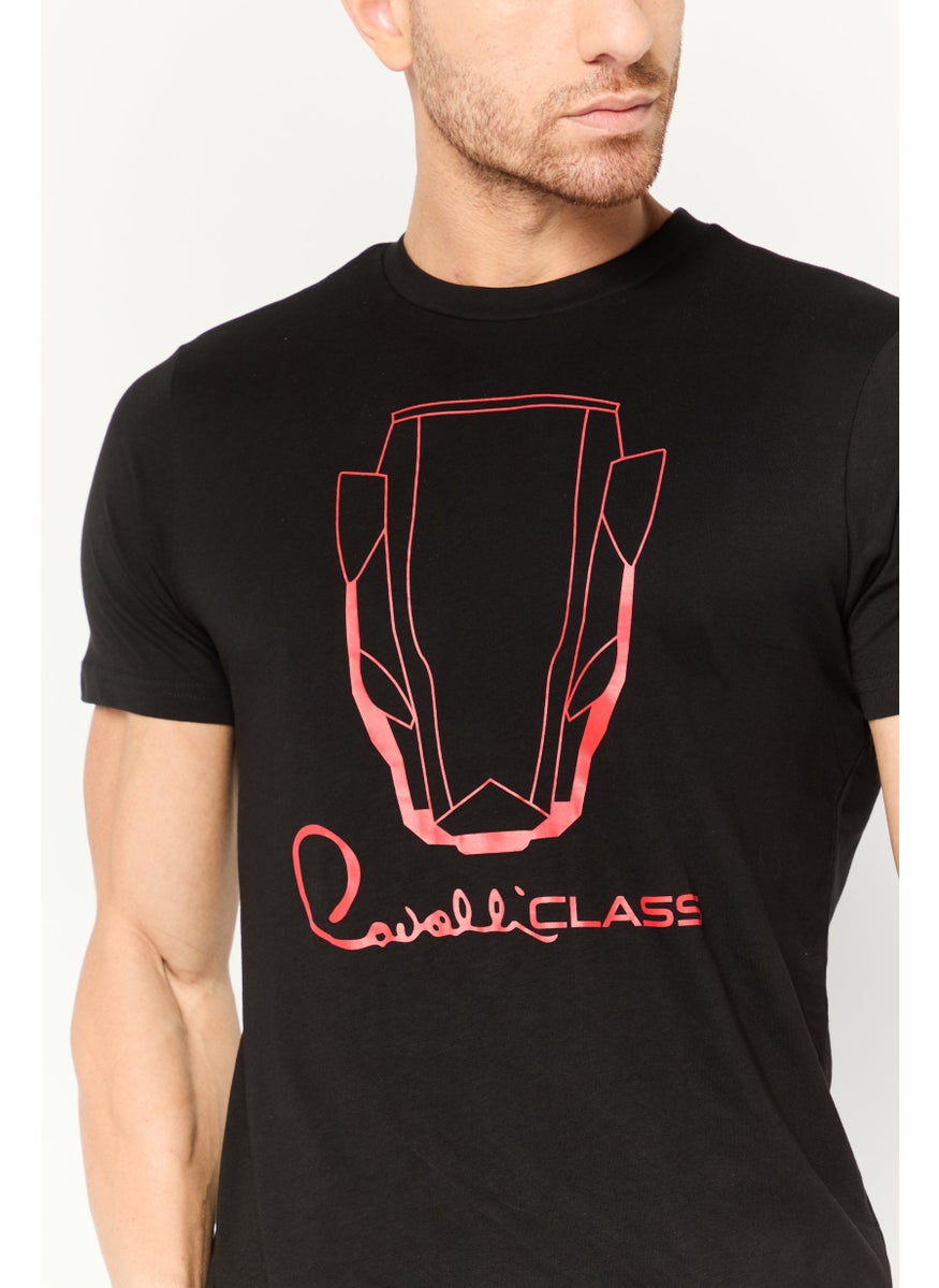 Cavalli Class Men Round Neck Short Sleeve Graphic Print T-Shirt, Black  - Image 3