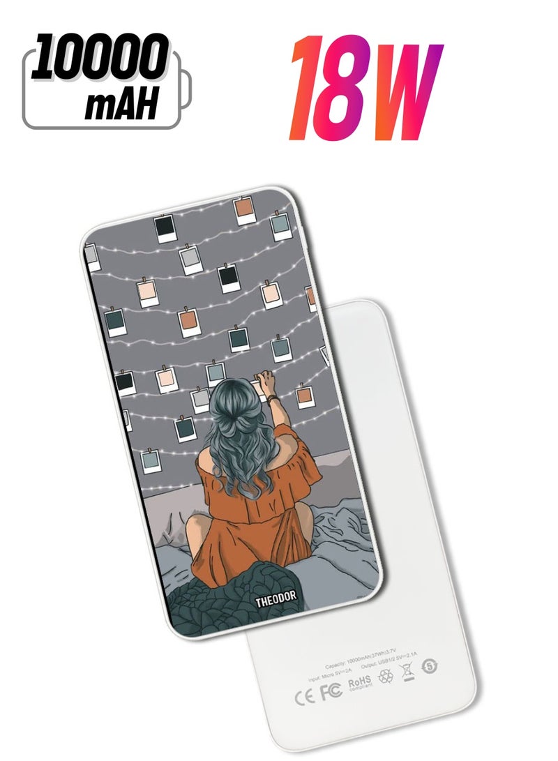 Theodor 10,000 mAh Super Fast Charging Ultra Compact Power Bank with Quick Charge & Power Delivery, Portable Charger For iPhone and Android Polaroid and lights - Image 1