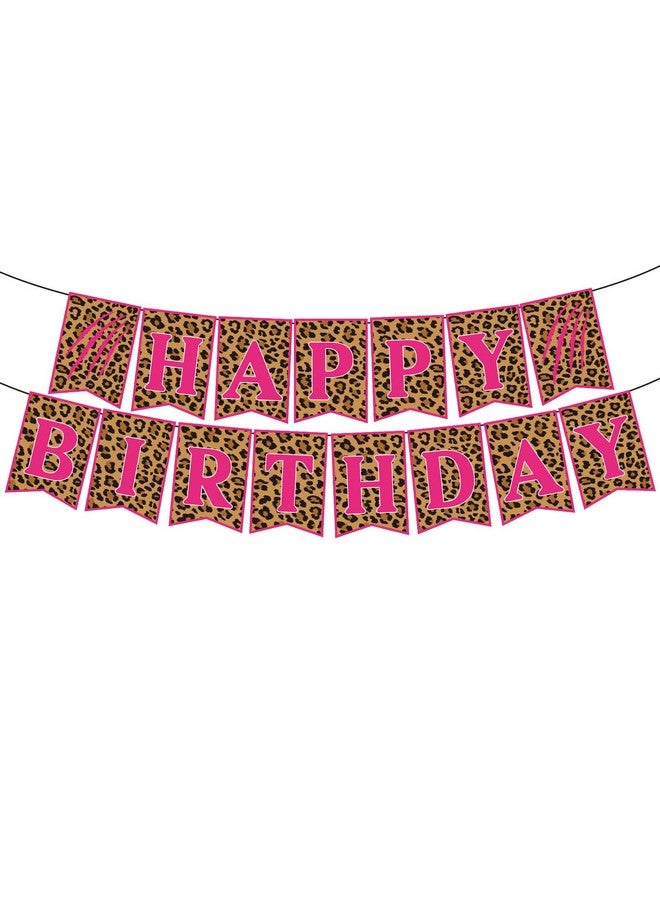 JANSONG Cheetah Happy Birthday Banner Jungle Animal Print Baby Shower Theme Birthday Party Supplies For Girls Pink Birthday Partycheetah Party Suppliessafari Animal Party Decoration  - Image 1