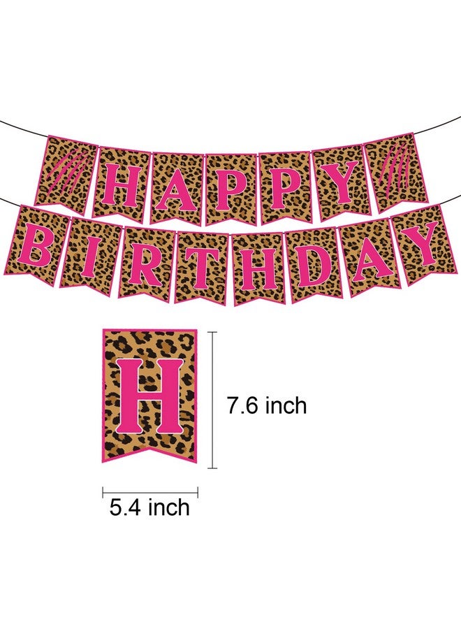JANSONG Cheetah Happy Birthday Banner Jungle Animal Print Baby Shower Theme Birthday Party Supplies For Girls Pink Birthday Partycheetah Party Suppliessafari Animal Party Decoration  - Image 2