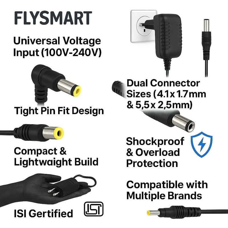 Flysmart 6 V Dc Power Adapter Charger for Britelite Torch,Metal Flash Light Rechargeable,Toys with Led Indicator (6V Dual Pin), Charging Adapter (1) - Image 2