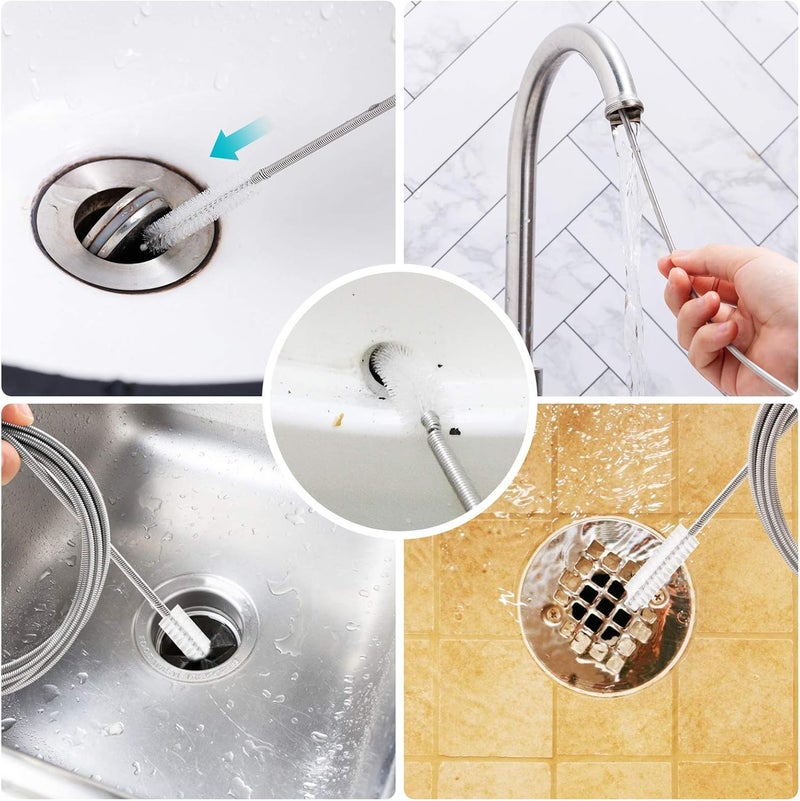 RayTour Extra-Thick Drain Brush with Stronger Spring 61-Inch Stainless Steel and Nylon Pipe Cleaner for Flexible, Curved & Slim Holes, Stronger Spring Version - Image 4