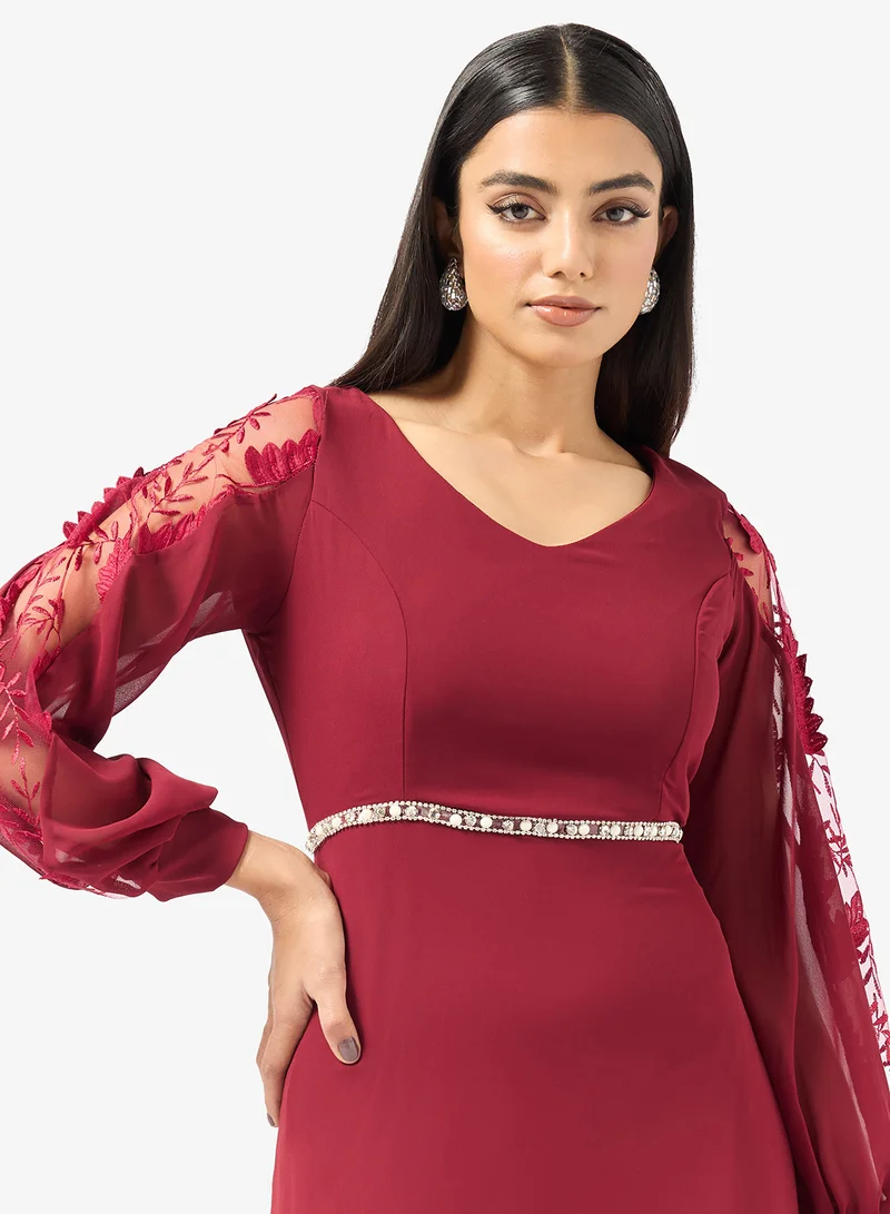 Khizana  Puff Sleeves Dress With Waist Embellishment for Women | Best Price UAE
