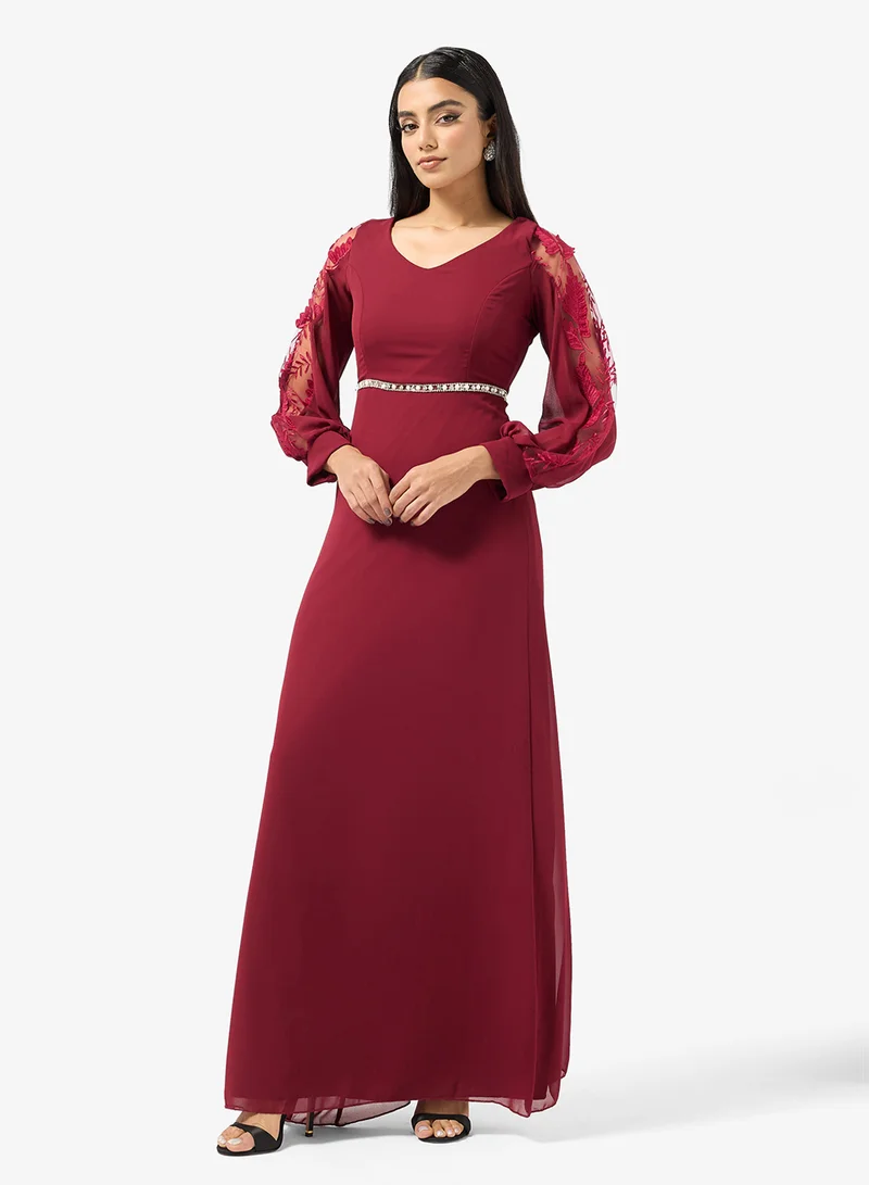 Khizana  Puff Sleeves Dress With Waist Embellishment for Women | Best Price UAE