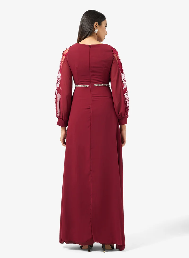 خزانة Puff Sleeves Dress With Waist Embellishment