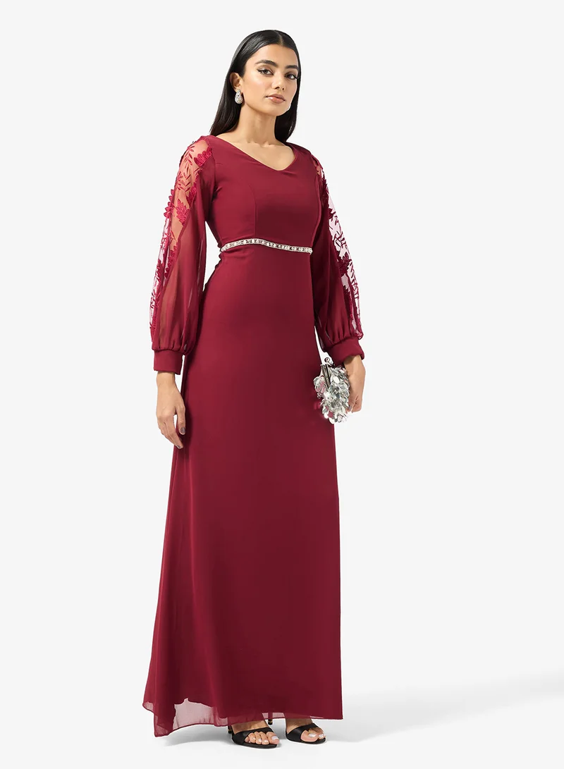 خزانة Puff Sleeves Dress With Waist Embellishment