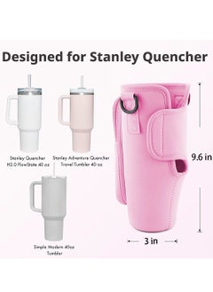 Generic Water Bottle Carrier Bag with Phone Pocket for Stanley 40oz Tumbler Water Bottle Holder Pouch with Adjustable Shoulder Strap and Carabiner Stanley Cup Accessories for Hiking Travelling Camping  - Image 5