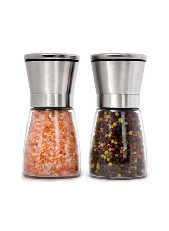 Salt and Pepper Grinder Set Pepper Mill, Sea Salt Shaker Refillable, Adjustable Coarseness, Stainless Steel with Ceramic Rotor (Set of 2) - Image 1