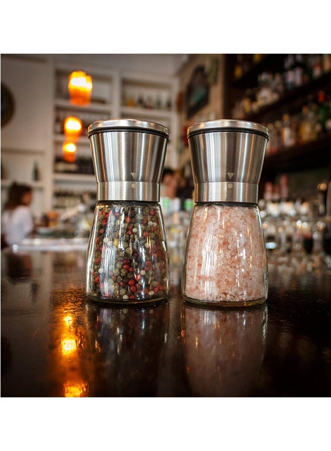 Salt and Pepper Grinder Set Pepper Mill, Sea Salt Shaker Refillable, Adjustable Coarseness, Stainless Steel with Ceramic Rotor (Set of 2) - Image 2