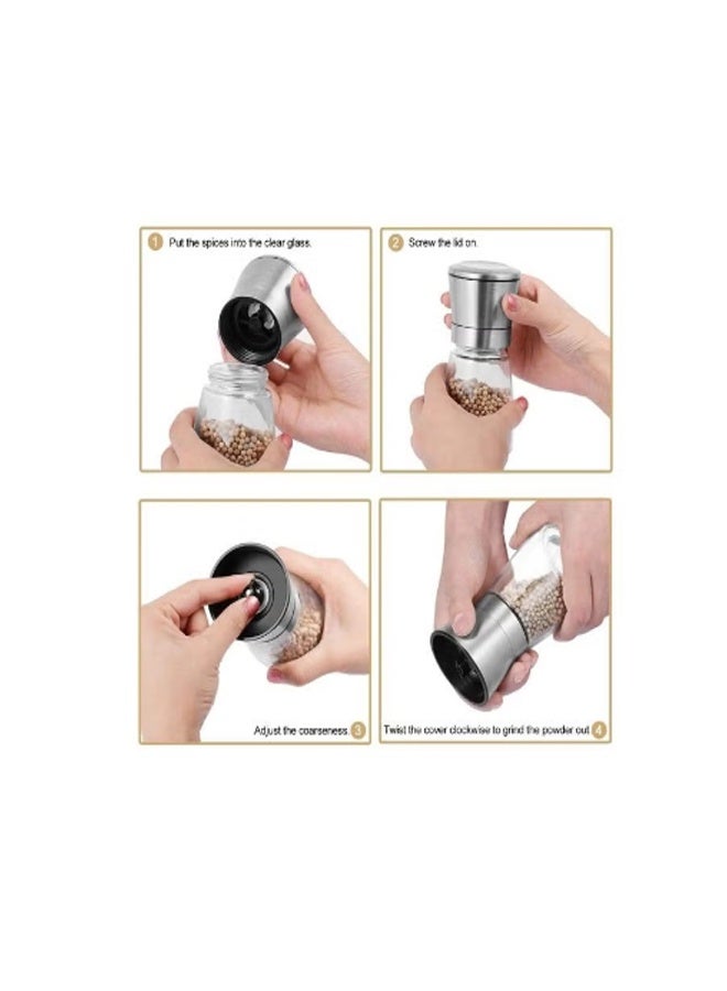 Salt and Pepper Grinder Set Pepper Mill, Sea Salt Shaker Refillable, Adjustable Coarseness, Stainless Steel with Ceramic Rotor (Set of 2) - Image 3
