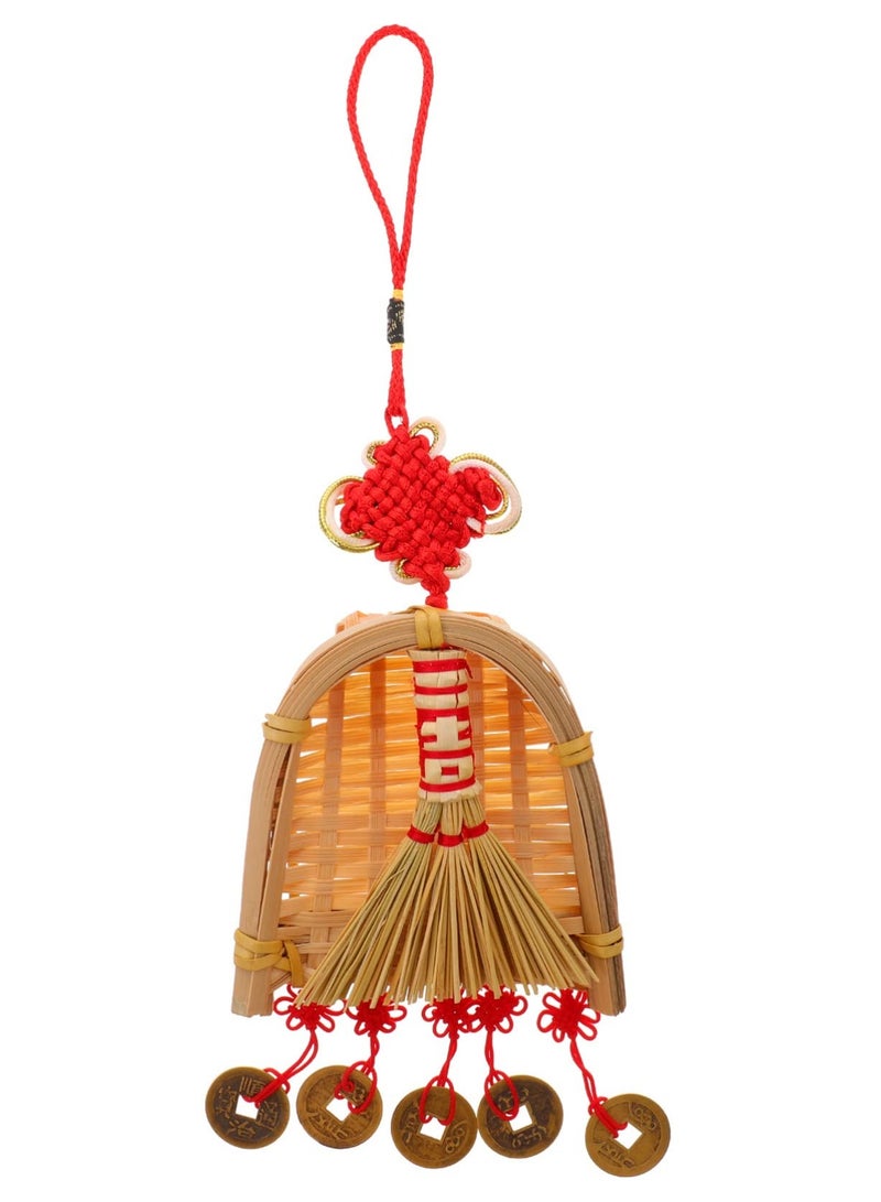 Chinese Lucky Decoration, Good Luck Charms Decor Chinese Knot Lucky Coins I-Ching Fortune Coin Chinese Broom And Healthy, Chinese New Year Car Decoration - Image 1