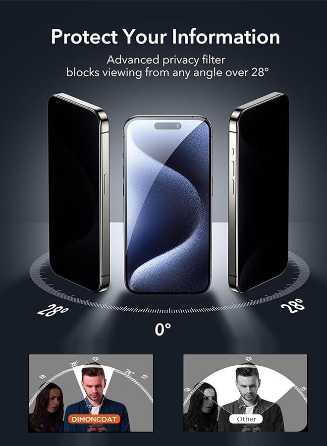 Screen protector Compatible with iPhone 15 Pro  Privacy Tempered Glass Screen Protector Bubble Free, HD Full Coverage, Easy Installation, Scratch Resistant, Anti-Peeping With Dust Removal Warehouse - Image 2