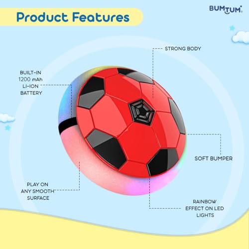 BUMTUM Hover Ball for Kids| Hover Football Indoor Electric Floating Hoverball Soccer |C-Type USB Rechargeable Battery Powered| Air Football Smart | Toy for Boys and Kids (2-10 Years, Red) - Image 3