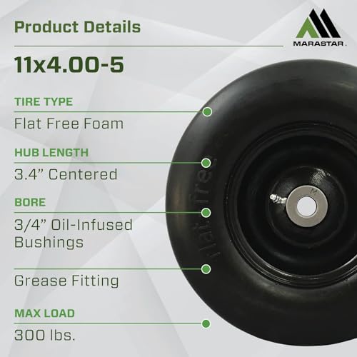 MARASTAR 00232 Universal Fit Flat-Free 11x4.00-5 Tire and Wheel Assembly, Zero Turn Lawn Mower Replacement Tires, Smooth Tread, Adapter Kit included - Image 2