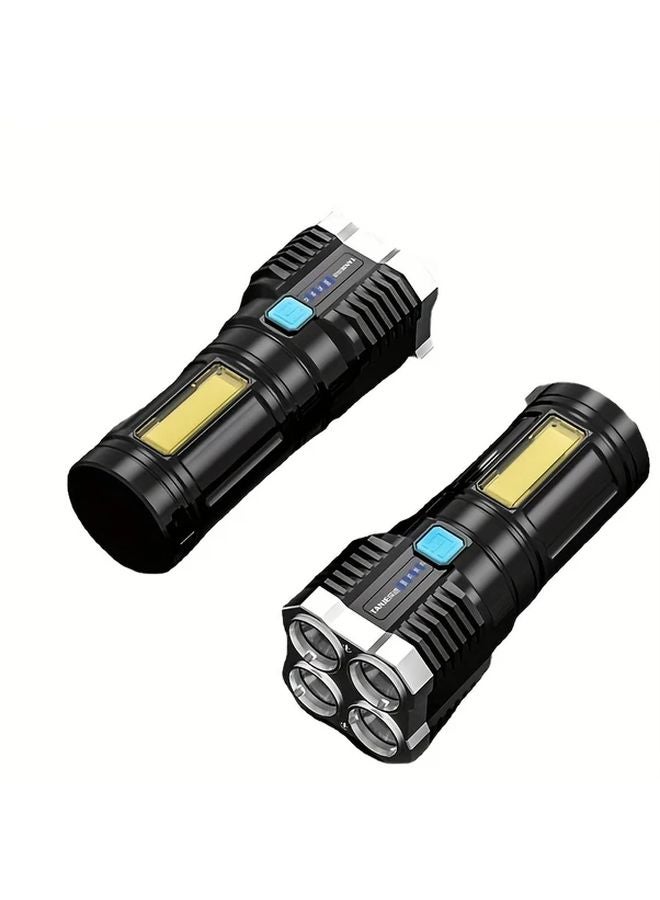 2pcs Black USB Rechargeable LED Flashlight Portable Camping Hiking Emergency Light - Image 1
