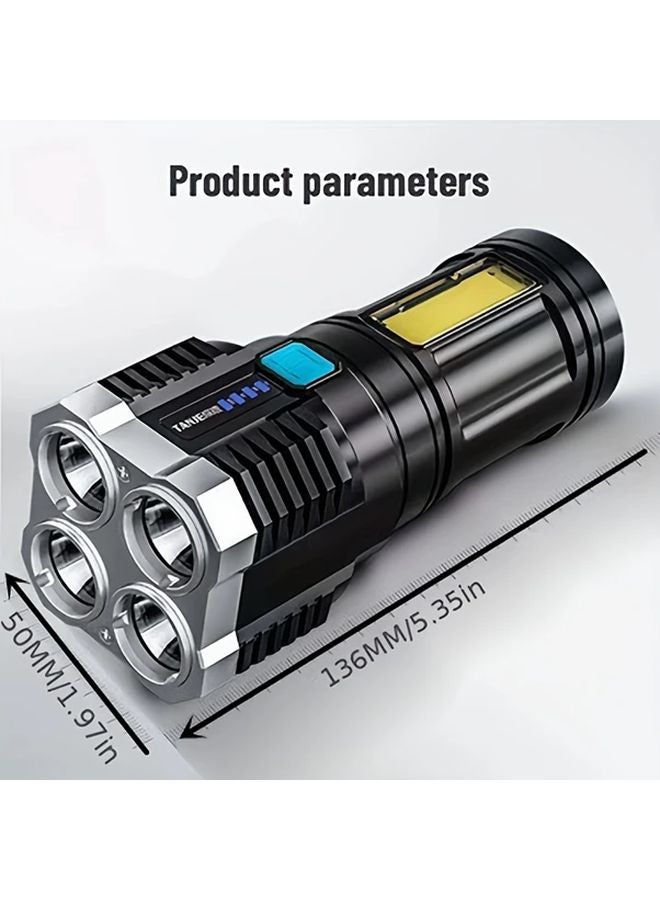 2pcs Black USB Rechargeable LED Flashlight Portable Camping Hiking Emergency Light - Image 3