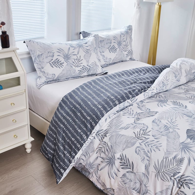 OAITE Duvet Cover Set 100% Cotton Comforter Cover with Floral Pattern Duvet Cover Set Soft Bedding Set Includes with 3 Piece (2 Pillow Shams 1 Duvet Cover) - Image 3