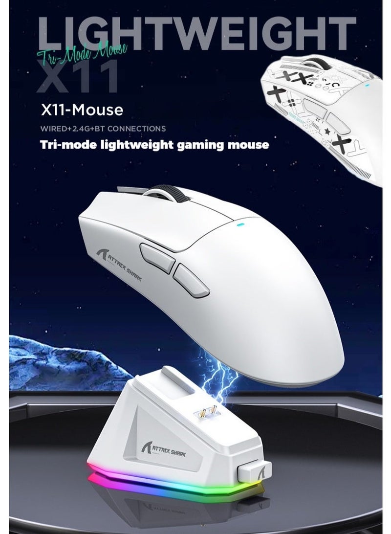Attack Shark X11 Tri-Mode Gaming Mouse, Newly Upgraded with Free Anti-Slip Stickers & Charging Cable, Magnetic Dock, 22K DPI, Bluetooth/2.4G/Wired, for PC/Mac, White. - Image 1