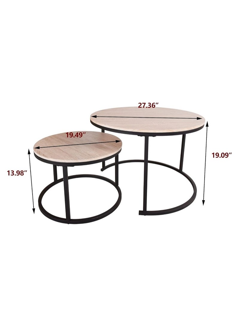 AGD 2-Piece Round Coffee Tables Nesting Table Set Circle Coffee Table with Storage Open Shelf for Living Room Modern Minimalist Style Furniture Side End Table  - Image 2