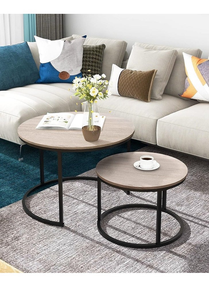 AGD 2-Piece Round Coffee Tables Nesting Table Set Circle Coffee Table with Storage Open Shelf for Living Room Modern Minimalist Style Furniture Side End Table  - Image 3