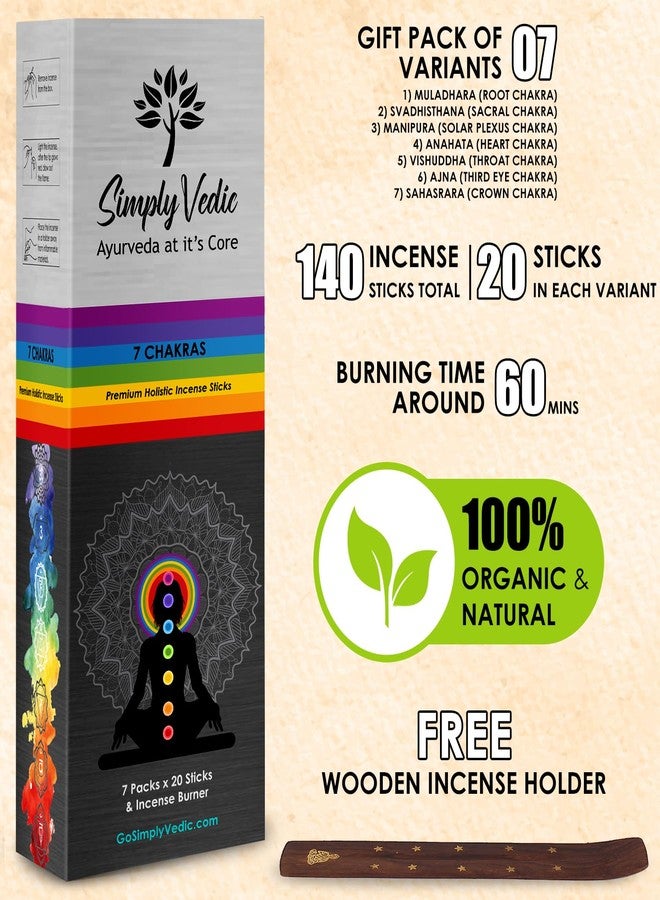 Simply Vedic 7 Chakra Incense Sticks, Aromatic Bliss for Balance & Healing| Handcrafted 140 Sticks with Pure Natural Scents to Align Energy Centers, Aromatherapy, Meditation, Yoga, Promote Relaxation - Image 2