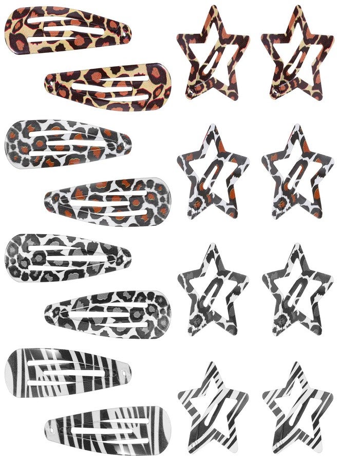 Shimmeroo 16PCS Snap Hair Clips for Women, Metal Leopard-Print Hairpin Star Water Drop Hair Barrettes for Y2k 2000s Side Clip Decoration Accessories,Black White Brown Leopard Print - Image 1