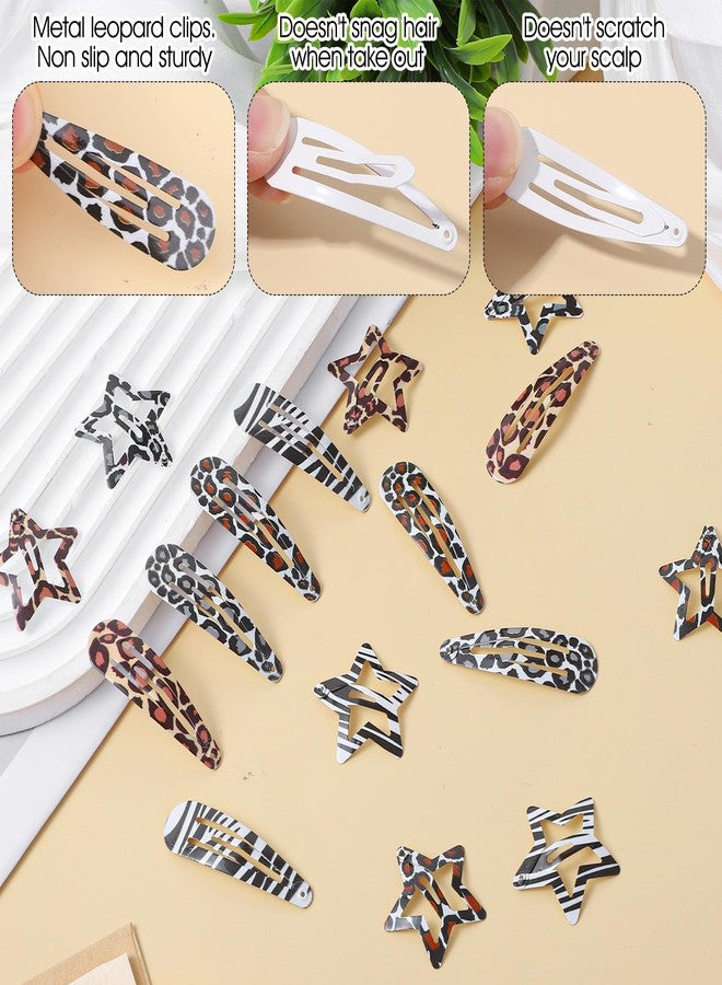 Shimmeroo 16PCS Snap Hair Clips for Women, Metal Leopard-Print Hairpin Star Water Drop Hair Barrettes for Y2k 2000s Side Clip Decoration Accessories,Black White Brown Leopard Print - Image 3