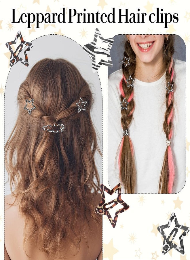 Shimmeroo 16PCS Snap Hair Clips for Women, Metal Leopard-Print Hairpin Star Water Drop Hair Barrettes for Y2k 2000s Side Clip Decoration Accessories,Black White Brown Leopard Print - Image 4