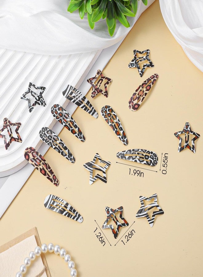 Shimmeroo 16PCS Snap Hair Clips for Women, Metal Leopard-Print Hairpin Star Water Drop Hair Barrettes for Y2k 2000s Side Clip Decoration Accessories,Black White Brown Leopard Print - Image 2
