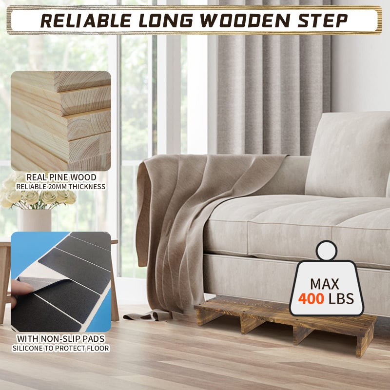 Coocure 39IN Long Wooden Step Stool for Elderly, Half Wooden Riser Step Stool for High Bed, Bathroom, Kitchen and Living Room, 400LBs Loading(39.0" L*11.5" W*4.6" H) - Image 3