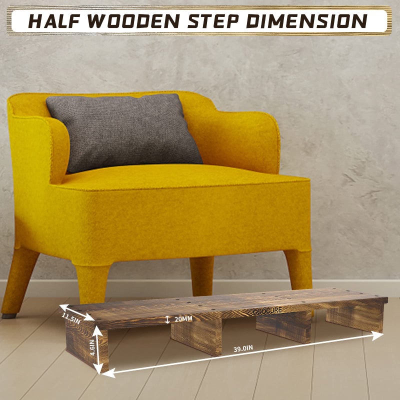 Coocure 39IN Long Wooden Step Stool for Elderly, Half Wooden Riser Step Stool for High Bed, Bathroom, Kitchen and Living Room, 400LBs Loading(39.0" L*11.5" W*4.6" H) - Image 2