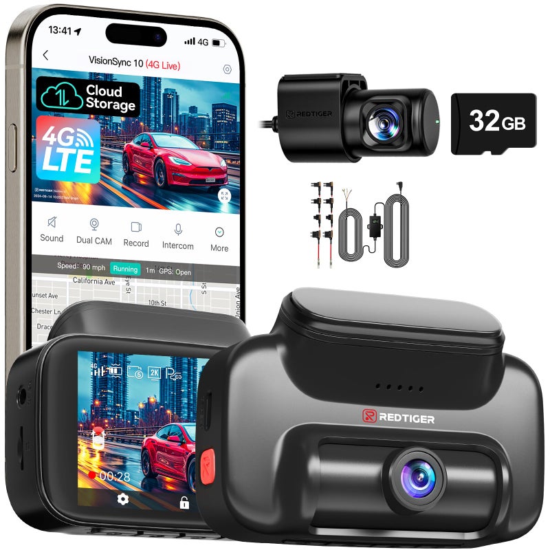 REDTIGER 4G LTE Dash Cam Front and RearRemote Live Stream 30Day Cloud Storage 25K 1080P Emergency Alert GPS Builtin SIM ATT Parking Monitor 32GB Card Hardwire Kit Included VS10 - Image 2