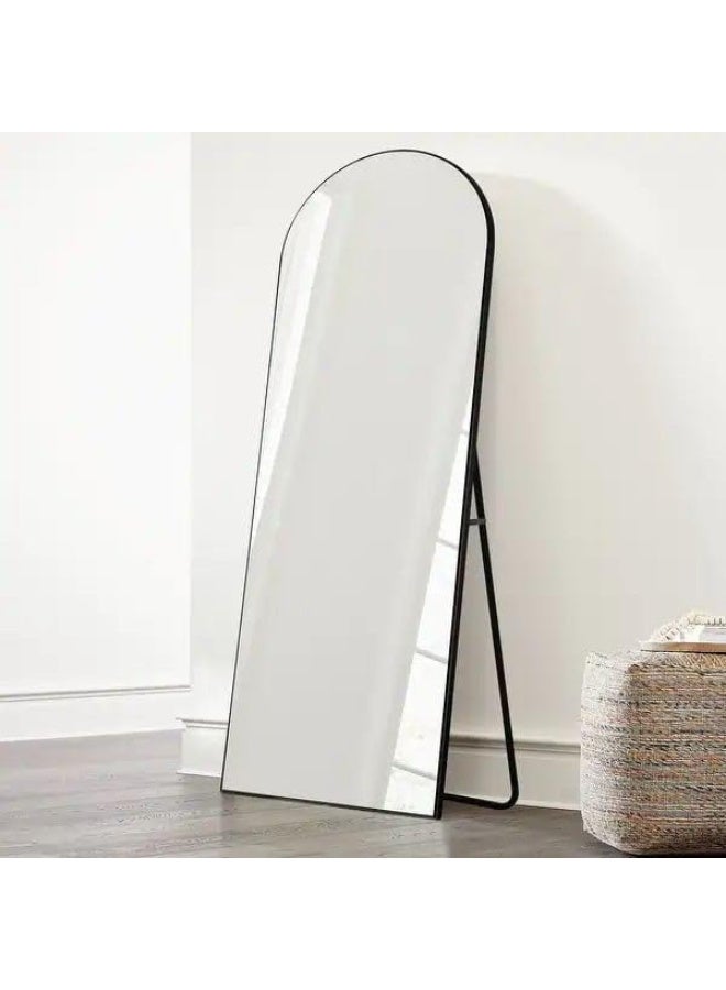 Anti Shock Breakable frame Full length Mirror 150cm x 40cm with metal stand and can be hanged on the wall Premium Curved Standing, with 1.6 cm Thick Aluminium Frame and Fixed Back Panel, Decorative Mirror for Living Room, Sleep, Dressing(black) - Image 1