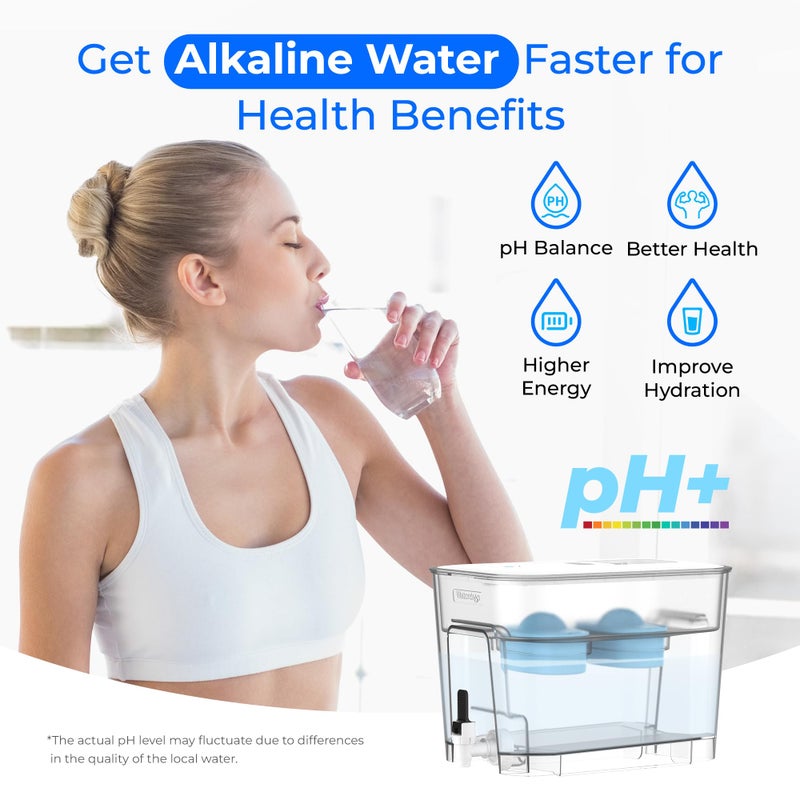 Waterdrop Alkaline 40 Cup Dual Filter Dispenser, 8X Faster Filtration, 200-Gallon Lifespan, Mineralized Alkaline Water, for Home/Office, 2 Built-in Filters, Reduces Chlorine, White - Image 3
