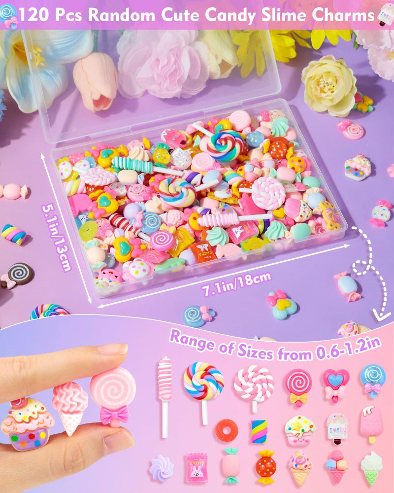 FIVEIZERO 120Pcs FIVEIZERO Cute Candy Slime Charms Bulk, Kawaii Flatback Resin Fake Candy Charms, Random Decoden Charm for Crafts, Embellishments Phone Junk Cases, Hairpins, Scrapbooking Crafting & DIY Decor - Image 2