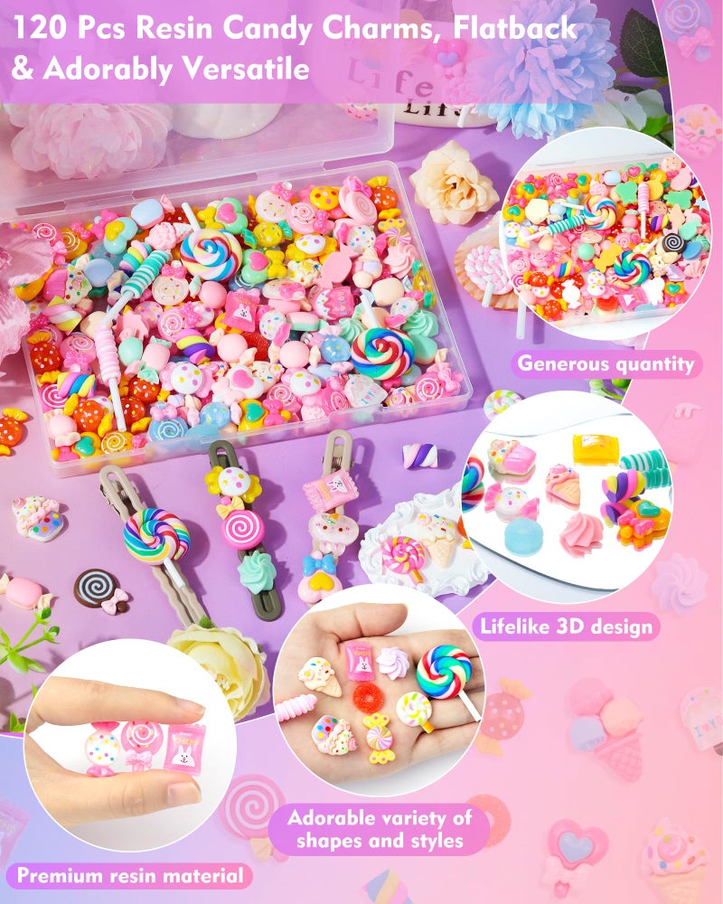 FIVEIZERO 120Pcs FIVEIZERO Cute Candy Slime Charms Bulk, Kawaii Flatback Resin Fake Candy Charms, Random Decoden Charm for Crafts, Embellishments Phone Junk Cases, Hairpins, Scrapbooking Crafting & DIY Decor - Image 3