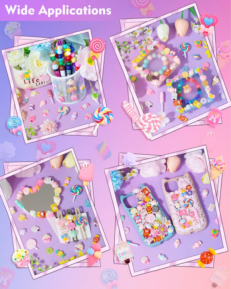 FIVEIZERO 120Pcs FIVEIZERO Cute Candy Slime Charms Bulk, Kawaii Flatback Resin Fake Candy Charms, Random Decoden Charm for Crafts, Embellishments Phone Junk Cases, Hairpins, Scrapbooking Crafting & DIY Decor - Image 4